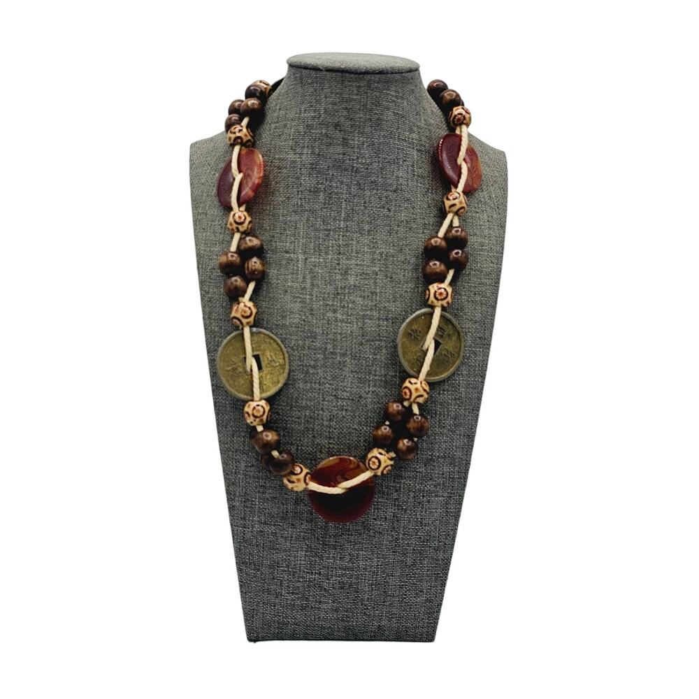 Boho Necklace Handmade beach comber Hippy Look Decorative stones and 30" Long